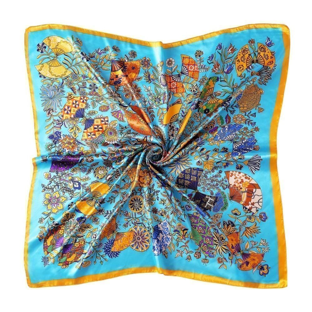 Bright Blue Patterned Silky Scarf - Picture 2 of 4